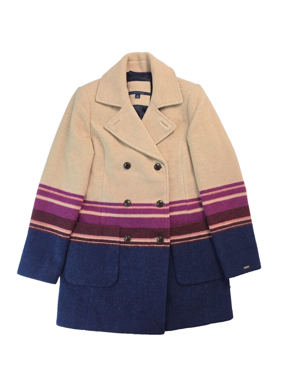 Tommy Hilfiger Multicolor Wool Double Breasted Peacoat Womens Size Small S NWOT